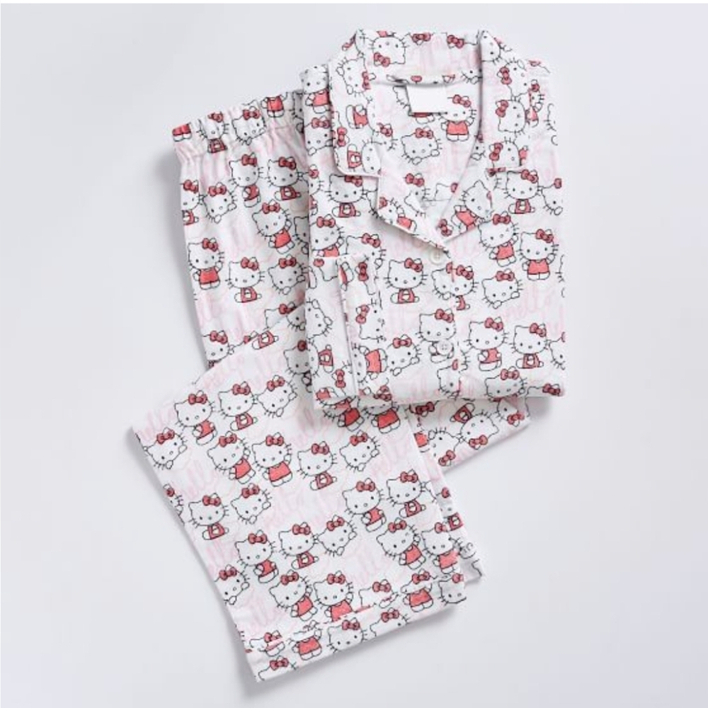 Hello Kitty Organic Flannel Pajama Set Pottery Barn Adult Sz Medium